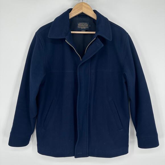 Pendleton 100% Wool Jacket Full Zip Collared Bomber Winter Coat, Navy Blue - Picture 1 of 13